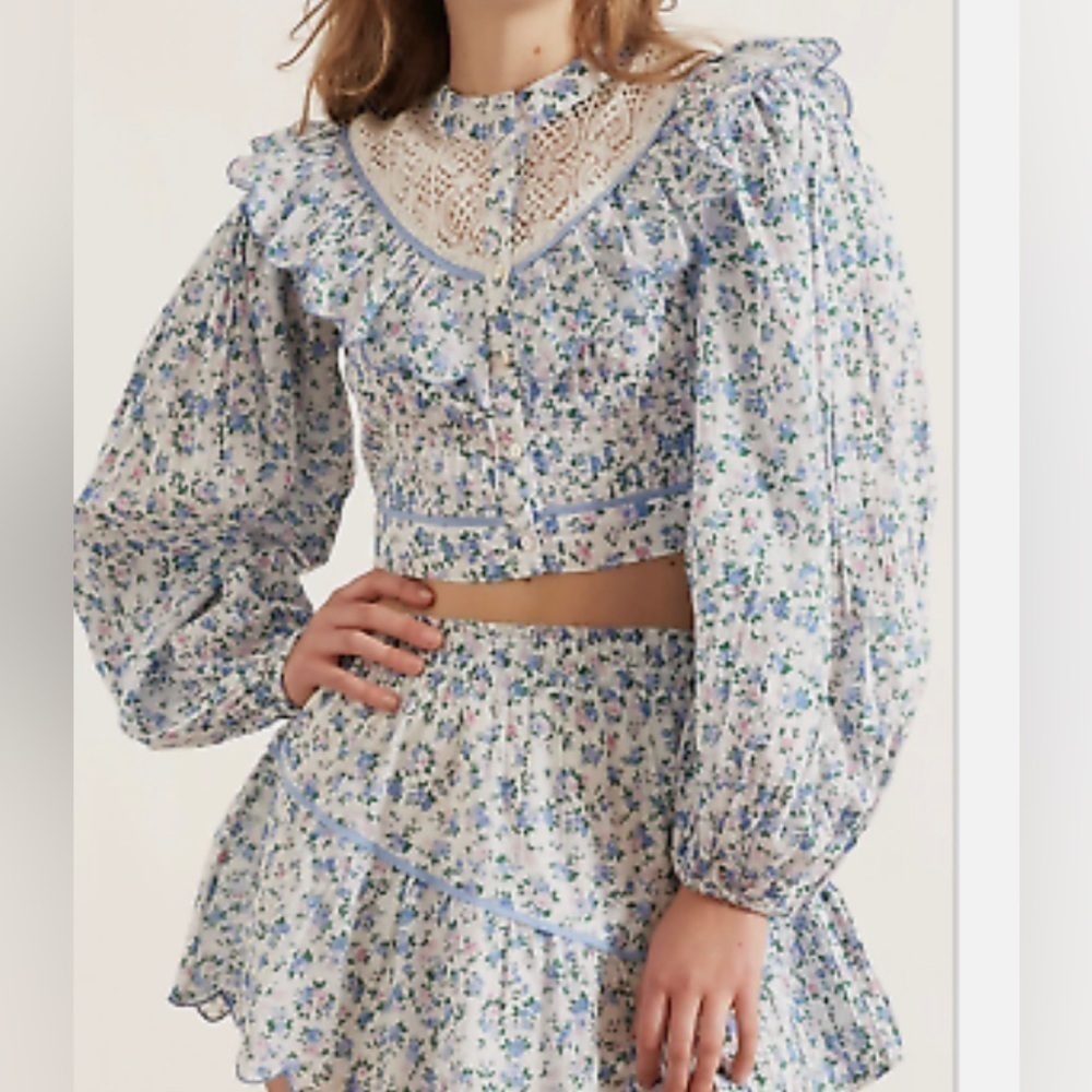 LoveShackFancy Egan top in blue jay song NWT